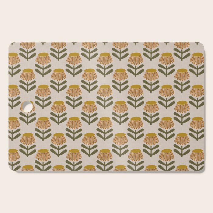 Retro Floral Mustard - Mid Century Modern Daisy Cutting Board Gallery Image 1