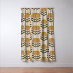 Retro Floral Mustard - Mid Century Modern Daisy Window Curtain Gallery Image 3