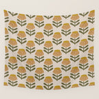 Retro Floral Mustard - Mid Century Modern Daisy Wall Tapestry Gallery Image 4