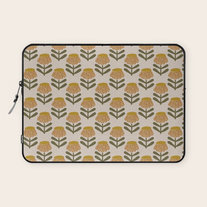 Retro Floral Mustard - Mid Century Modern Daisy Laptop Sleeve Gallery Image 1