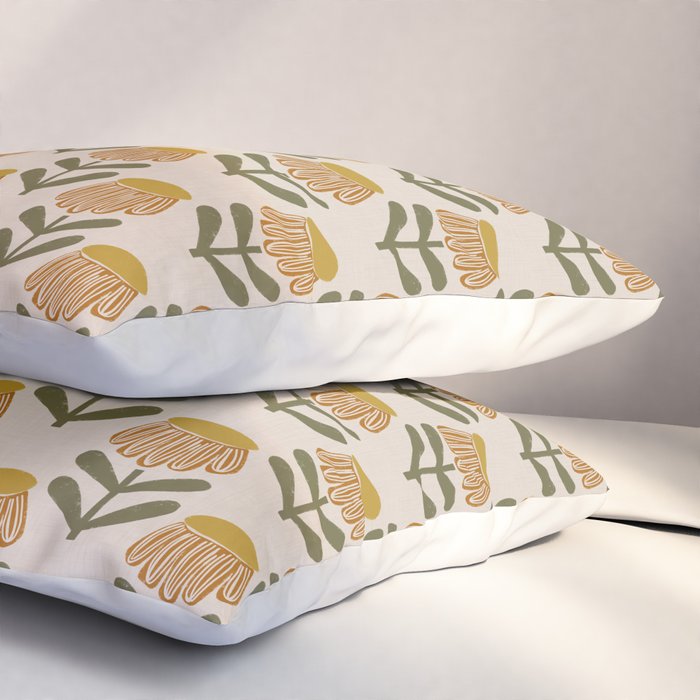 Retro Floral Mustard - Mid Century Modern Daisy Pillow Sham Gallery Image 3