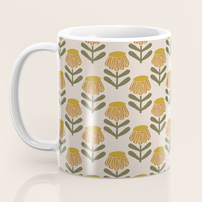 Retro Floral Mustard - Mid Century Modern Daisy Coffee Mug Gallery Image 3