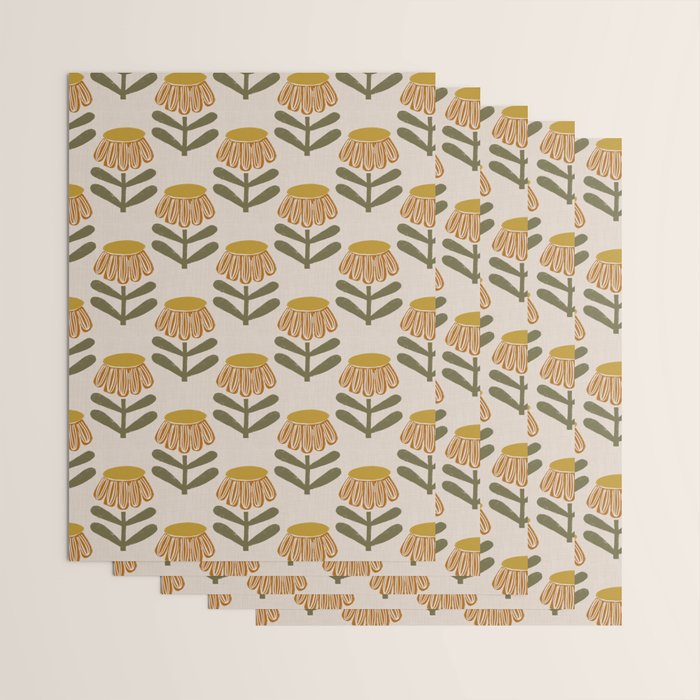Retro Floral Mustard - Mid Century Modern Daisy Wrapping Paper Gallery Image 3