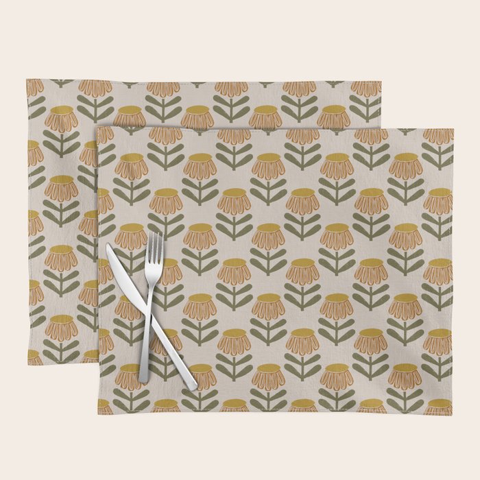 Retro Floral Mustard - Mid Century Modern Daisy Placemat Gallery Image 1