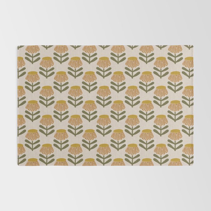 Retro Floral Mustard - Mid Century Modern Daisy Rug Gallery Image 2