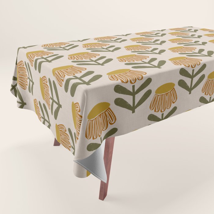 Retro Floral Mustard - Mid Century Modern Daisy Tablecloth Gallery Image 1