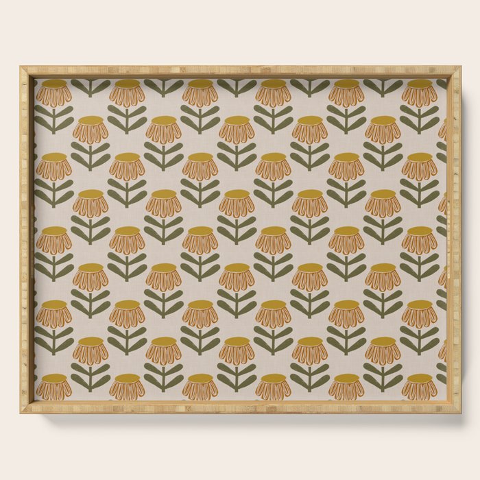 Retro Floral Mustard - Mid Century Modern Daisy Serving Tray Gallery Image 1