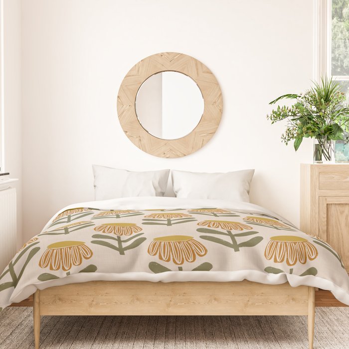Retro Floral Mustard - Mid Century Modern Daisy Duvet Cover Gallery Image 3