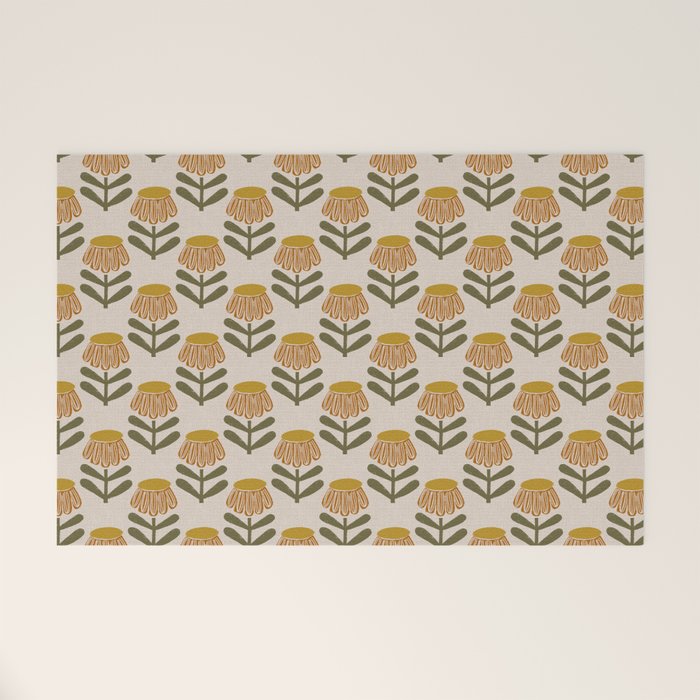 Retro Floral Mustard - Mid Century Modern Daisy Welcome Mat Gallery Image 1