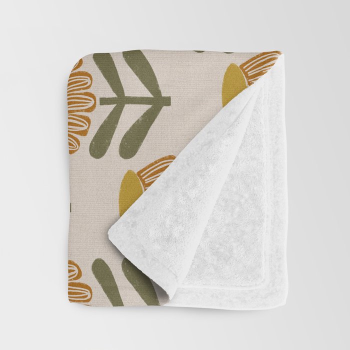 Retro Floral Mustard - Mid Century Modern Daisy Throw Blanket Gallery Image 3