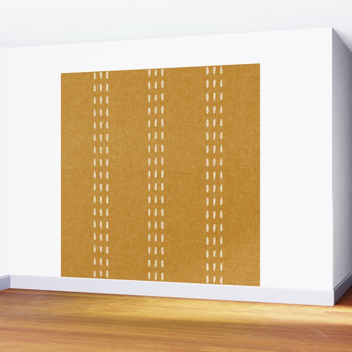 boho vertical stitch - mustard Wall Mural Gallery Image 2