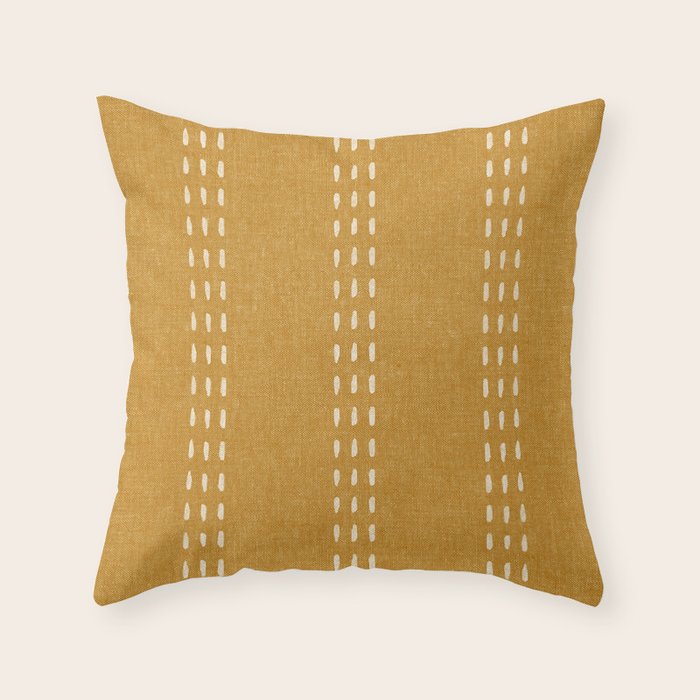 boho vertical stitch - mustard Throw Pillow Gallery Image 1