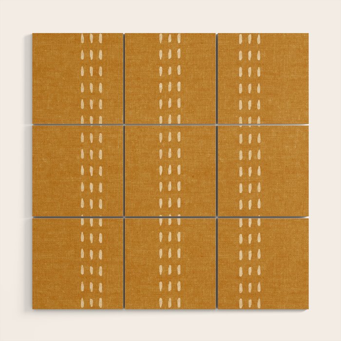 boho vertical stitch - mustard Wood Wall Art Gallery Image 1