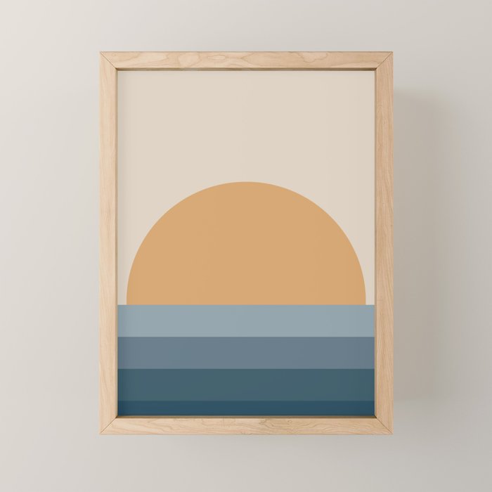 Minimal Retro Sunset Sunrise - Nautical Ocean Blue Mini Art Print Gallery Image 1