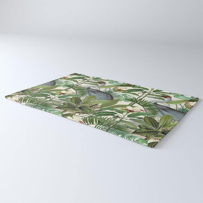 Tropical Heron Bird Rainforest Illustration Rug Gallery Image 3