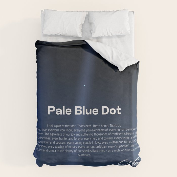 Pale Blue Dot poster, NASA Voyager 1 with Carl Sagan quote (vector art) Duvet Cover Gallery Image 1