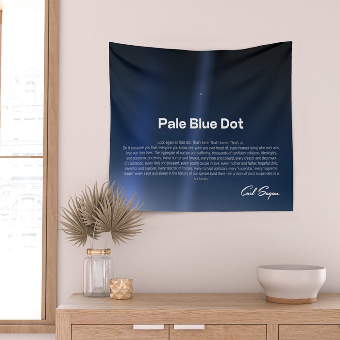Pale Blue Dot poster, NASA Voyager 1 with Carl Sagan quote (vector art) Wall Tapestry Gallery Image 2