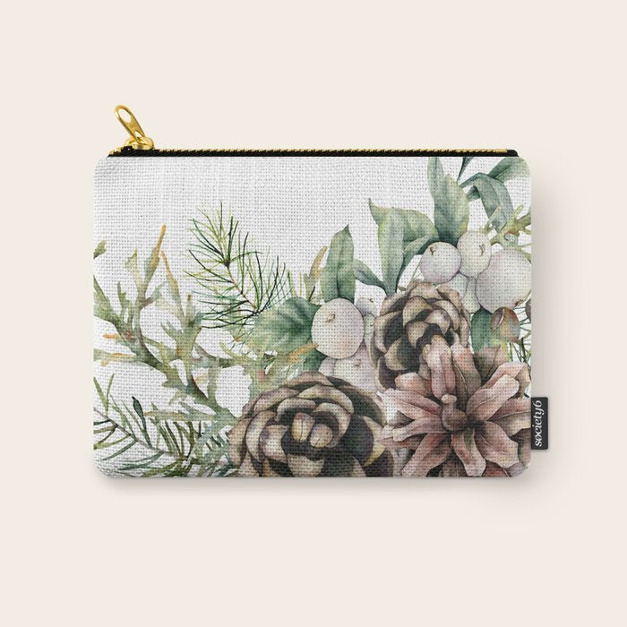 Christmas Pine Bouquet, Watercolor Floral Prints Carry All Pouch Gallery Image 1
