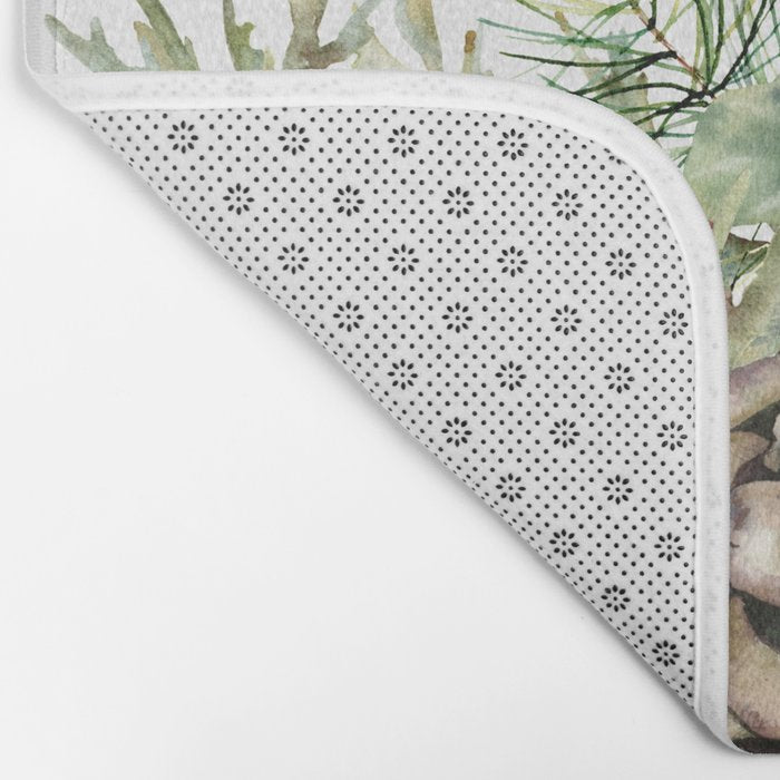 Christmas Pine Bouquet, Watercolor Floral Prints Bath Mat Gallery Image 2