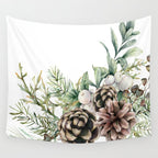 Christmas Pine Bouquet, Watercolor Floral Prints Wall Tapestry Gallery Image 4