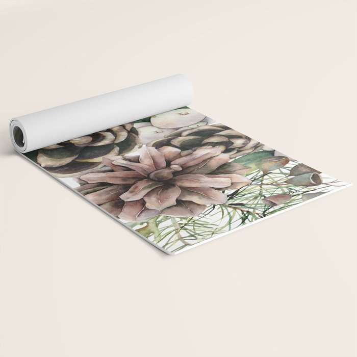 Christmas Pine Bouquet, Watercolor Floral Prints Yoga Mat Gallery Image 2