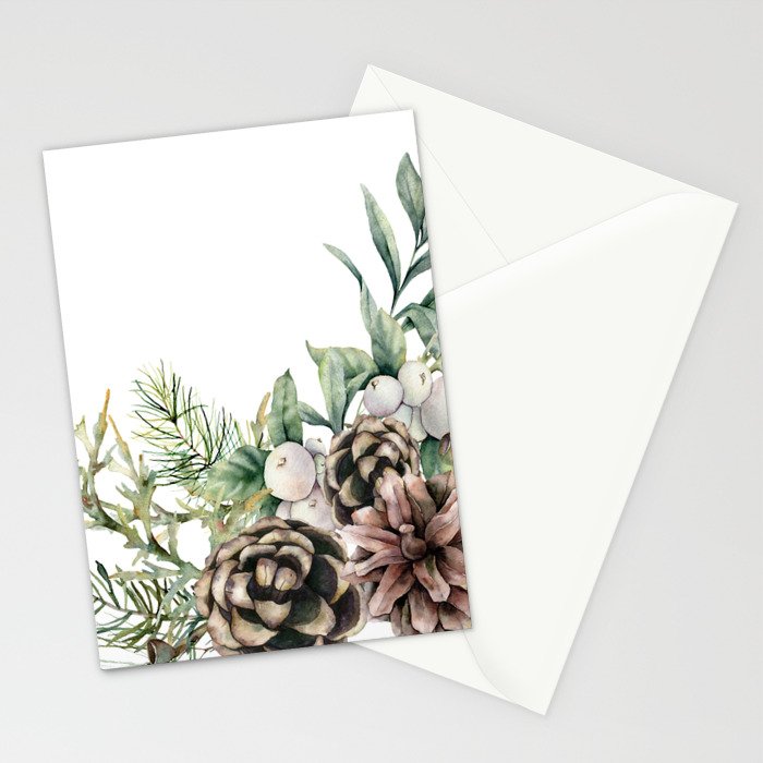 Christmas Pine Bouquet, Watercolor Floral Prints Stationery Card Gallery Image 2