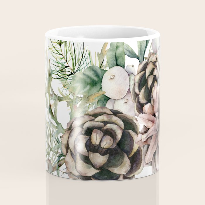 Christmas Pine Bouquet, Watercolor Floral Prints Coffee Mug Gallery Image 4