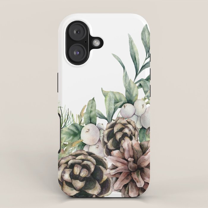 Christmas Pine Bouquet, Watercolor Floral Prints iPhone Case Gallery Image 1