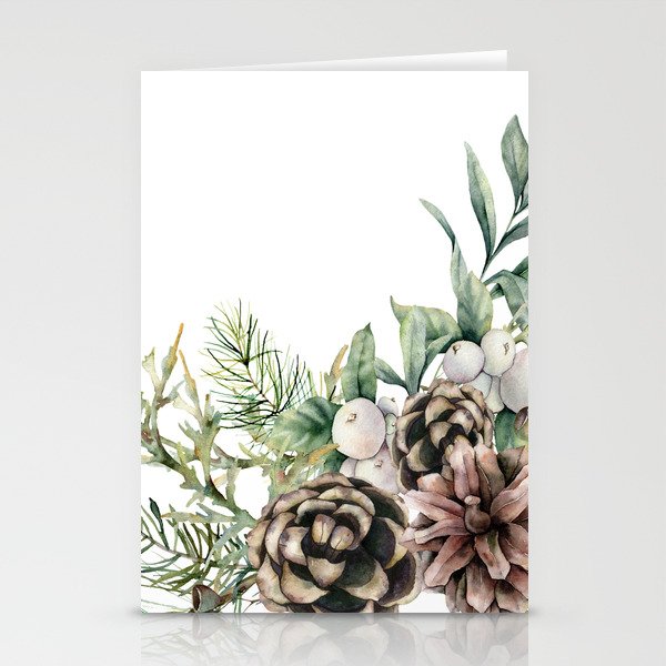 Christmas Pine Bouquet, Watercolor Floral Prints Stationery Card Gallery Image 2