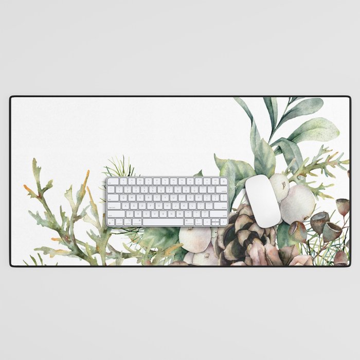 Christmas Pine Bouquet, Watercolor Floral Prints Desk Mat Gallery Image 1