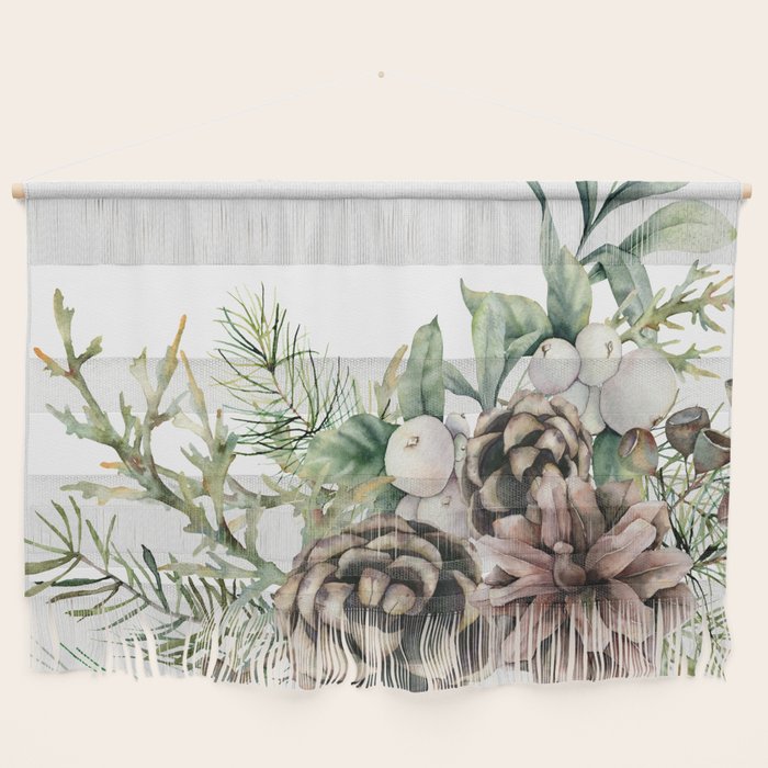 Christmas Pine Bouquet, Watercolor Floral Prints Wall Hanging Gallery Image 1