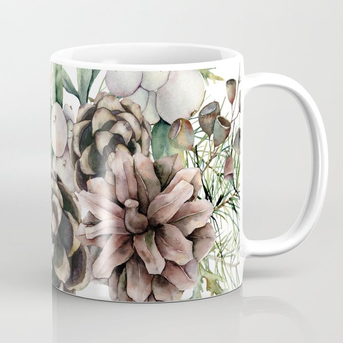 Christmas Pine Bouquet, Watercolor Floral Prints Coffee Mug Gallery Image 1