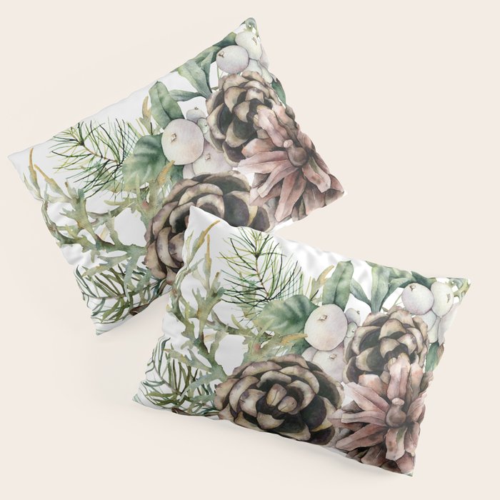 Christmas Pine Bouquet, Watercolor Floral Prints Pillow Sham Gallery Image 3