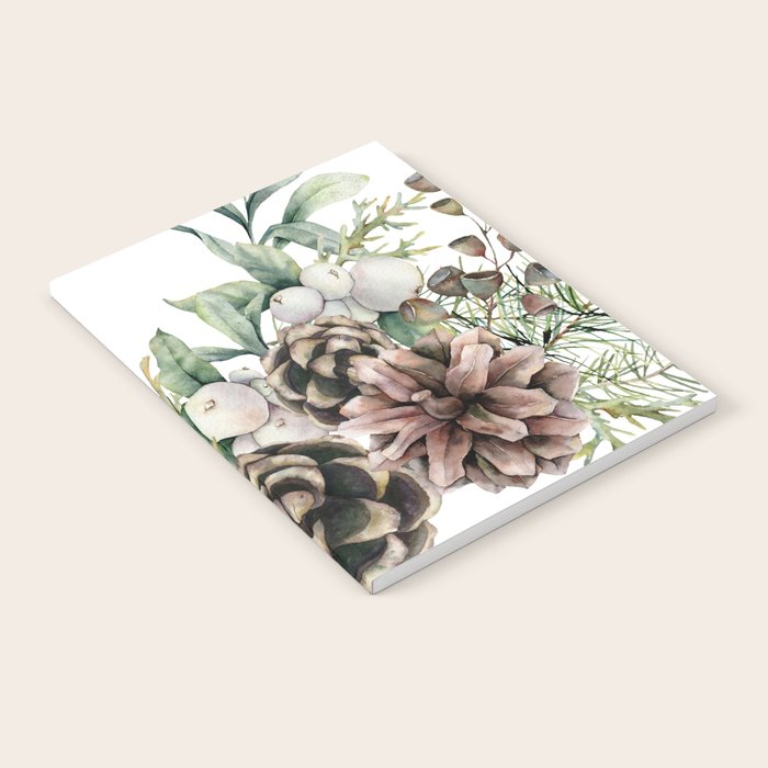 Christmas Pine Bouquet, Watercolor Floral Prints Notebook Gallery Image 1