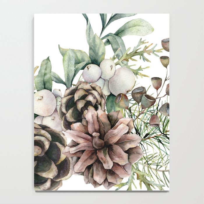Christmas Pine Bouquet, Watercolor Floral Prints Notebook Gallery Image 4