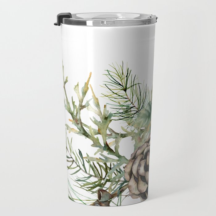 Christmas Pine Bouquet, Watercolor Floral Prints Travel Mug Gallery Image 3