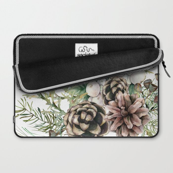 Christmas Pine Bouquet, Watercolor Floral Prints Laptop Sleeve Gallery Image 2