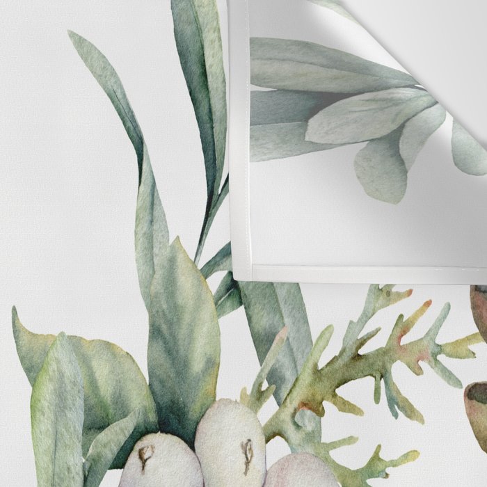 Christmas Pine Bouquet, Watercolor Floral Prints Wall Tapestry Gallery Image 3