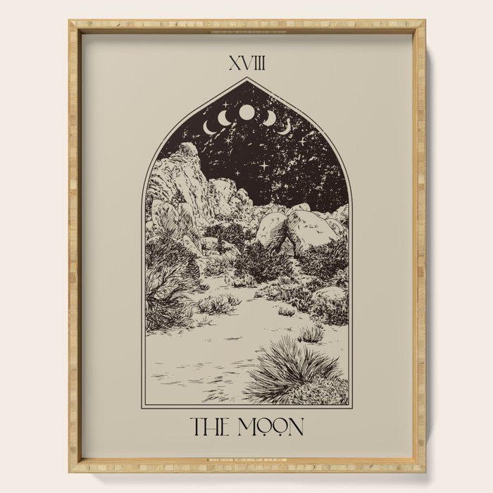 The Moon Tarot Card Poster. Mystic Landscape. Esoteric tarot. Dark moon Serving Tray Gallery Image 1