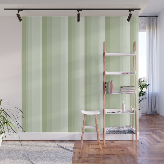 Classic Stripes XXI - Pastel Natural Green Wall Mural Gallery Image 1