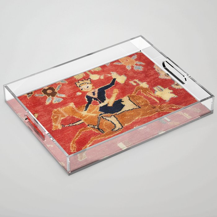 17th Century Isfahan Persian Animal Rug Print Acrylic Tray Gallery Image 1