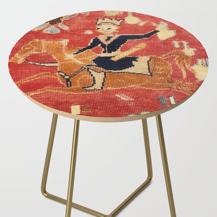 17th Century Isfahan Persian Animal Rug Print Side Table Gallery Image 2