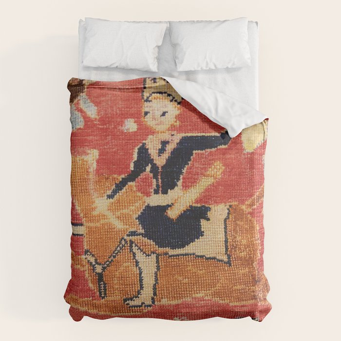 17th Century Isfahan Persian Animal Rug Print Duvet Cover Gallery Image 1