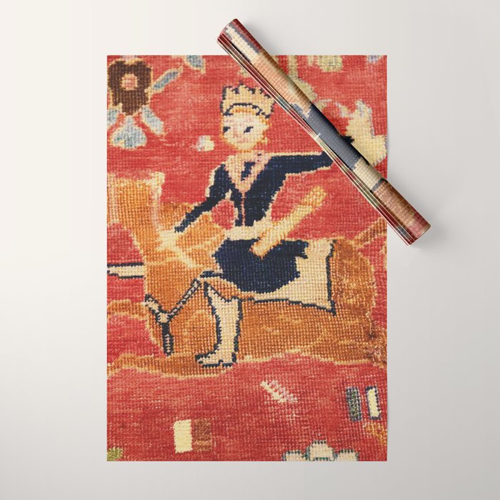 17th Century Isfahan Persian Animal Rug Print Wrapping Paper Gallery Image 1