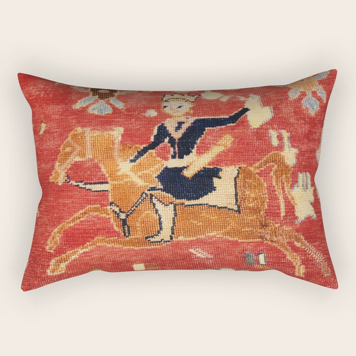 17th Century Isfahan Persian Animal Rug Print Rectangular Pillow Gallery Image 2