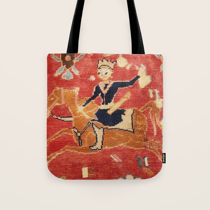 17th Century Isfahan Persian Animal Rug Print Tote Bag Gallery Image 1
