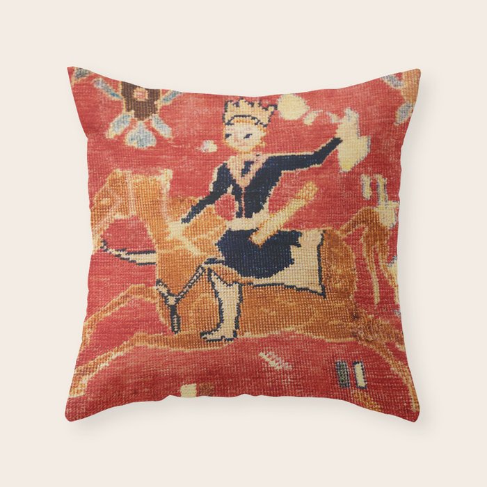 17th Century Isfahan Persian Animal Rug Print Throw Pillow Gallery Image 1