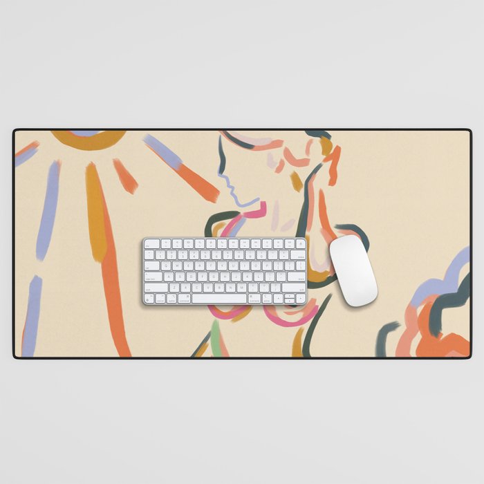 Self Love, Abstract Bohemian Woman Line Art, Feminism Boho Eclectic Beach Summer Sunny Reader Desk Mat Gallery Image 1