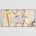 Self Love, Abstract Bohemian Woman Line Art, Feminism Boho Eclectic Beach Summer Sunny Reader Desk Mat Gallery Image 1
