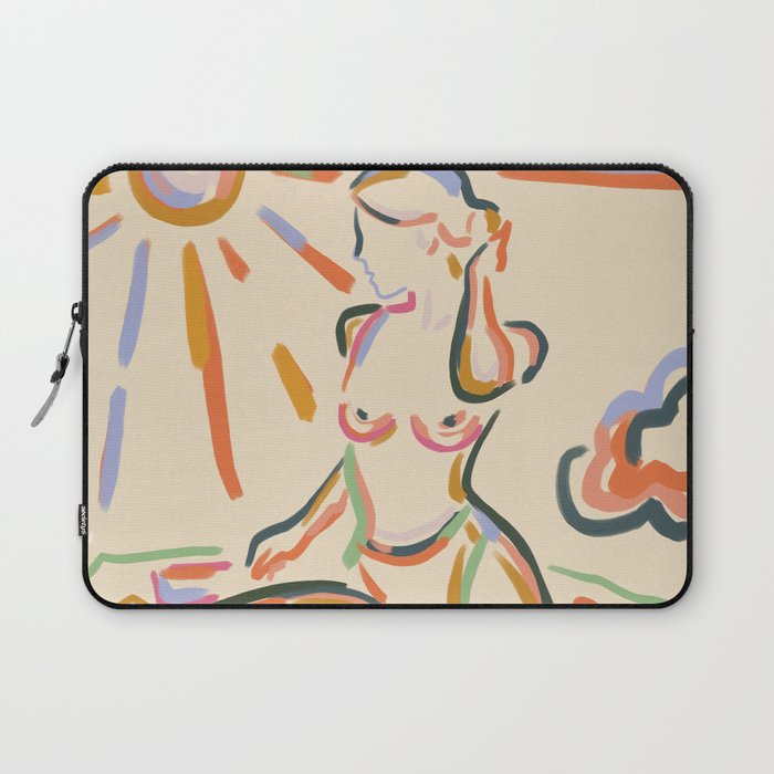 Self Love, Abstract Bohemian Woman Line Art, Feminism Boho Eclectic Beach Summer Sunny Reader Laptop Sleeve Gallery Image 1